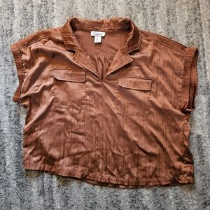 Rachel Zoe Brown/rust Satin Vneck Collared Blouse, Size XL